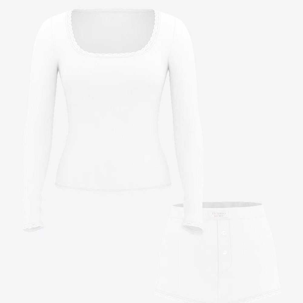 NWT VICTORIA'S SECRET Pointelle Modal Long-Sleeve & Shortie Set / Size Medium - Picture 12 of 12